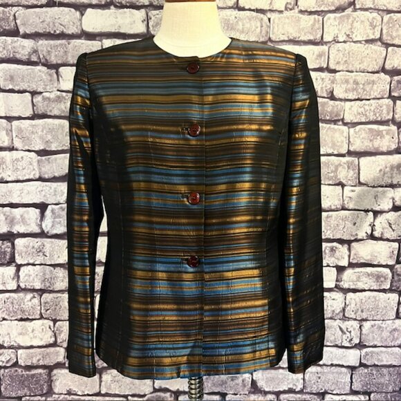 Kasper & Company Bronze, Black & Turquoise Fully Lined Jacket Size 10 - Picture 1 of 10